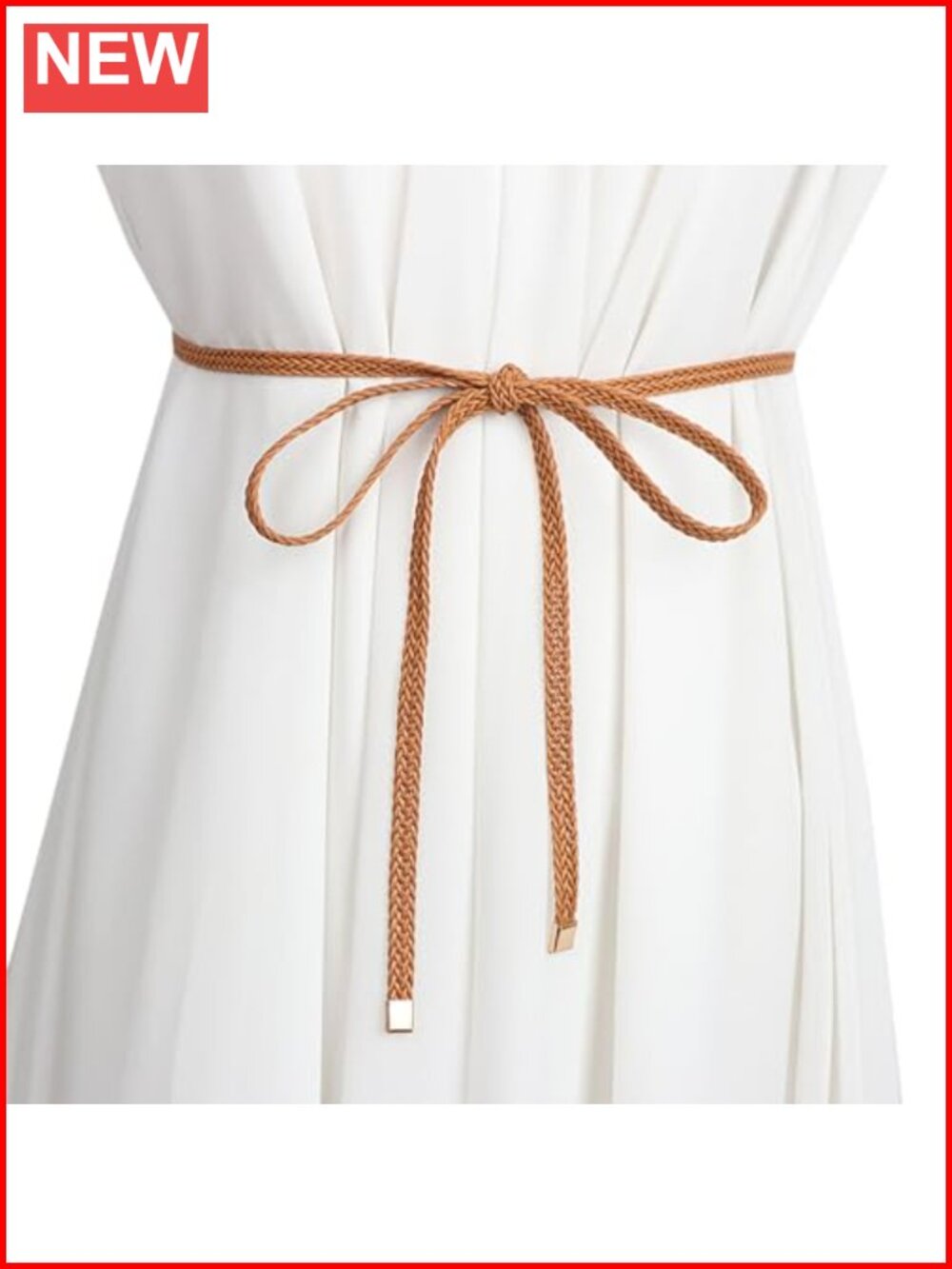 Women's Thin PU Leather Braided Skinny Belt Woven Waist Belt for Dress